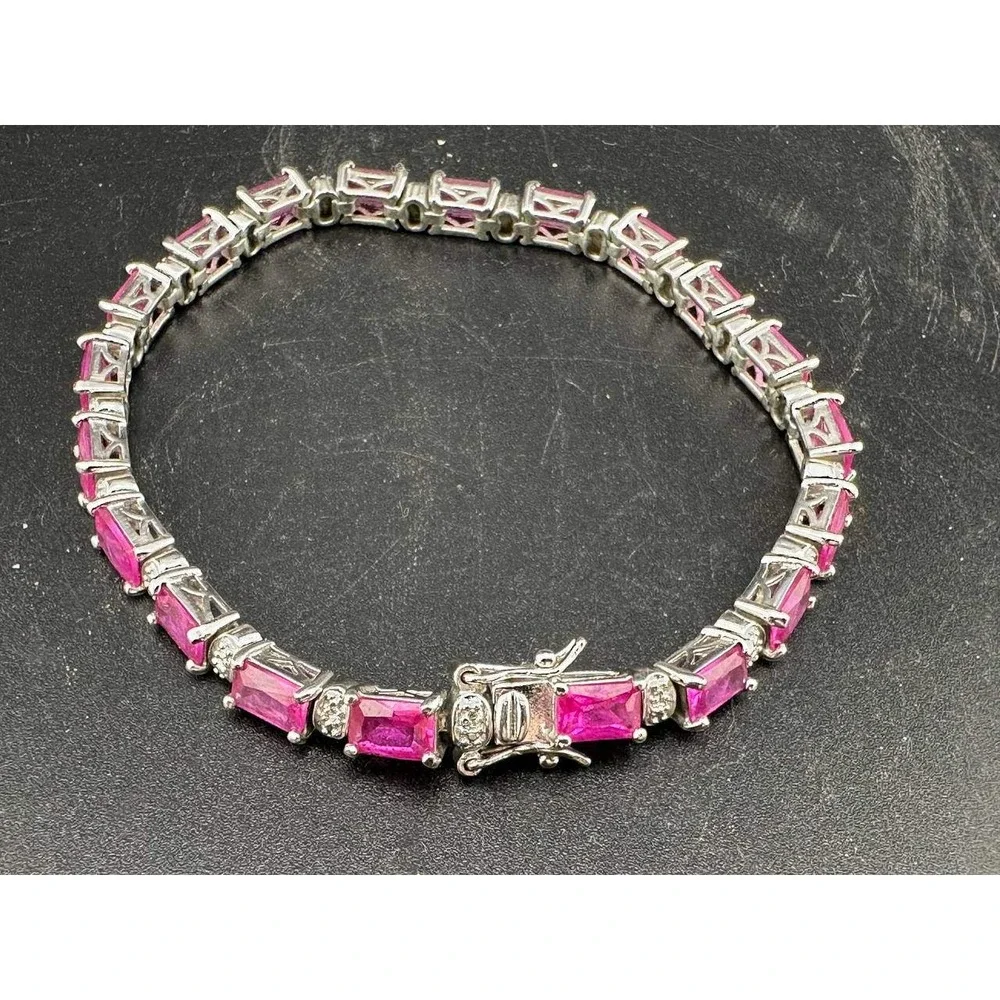 925 Silver Pink‎ Stone Bracelet Ring Earrings Set 051(73)